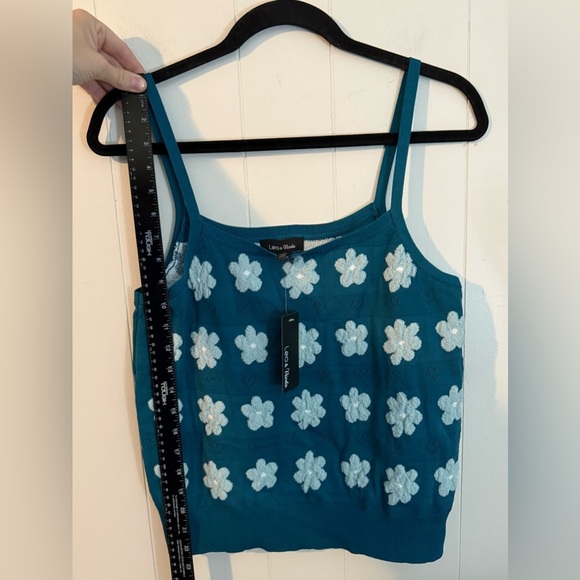 Lea & Viola Anthropologie Tank Top Women’s Medium Blue Daisy Knit Boho Preppy - Picture 8 of 9